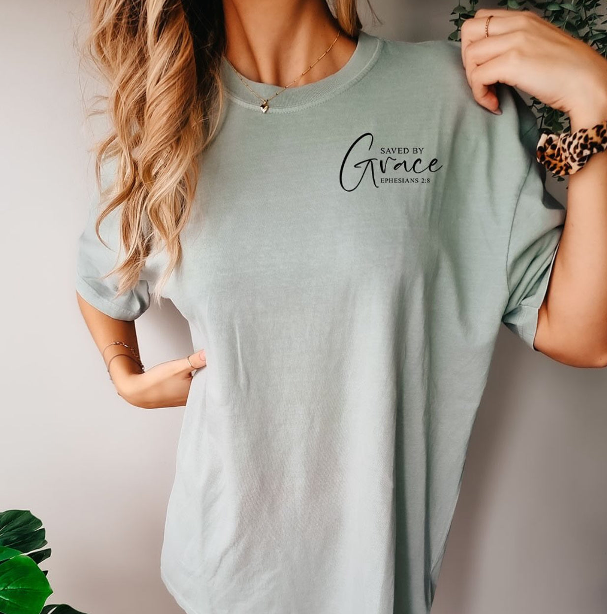 Saved By Grace (pocket) - Adult T-Shirt